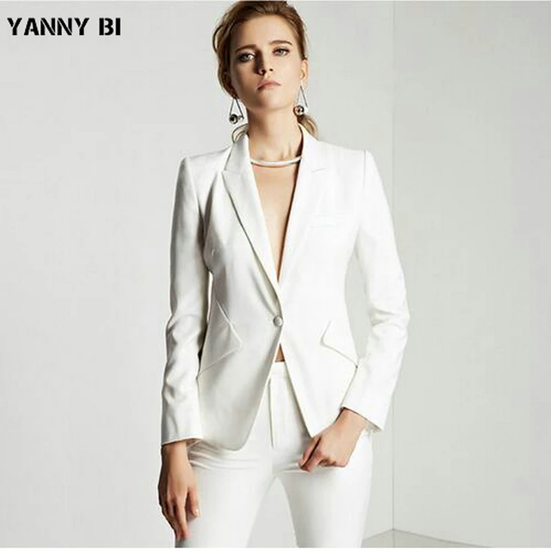 

Custom made slim Fit White Suit Office Ladies Work Wear Women Suits Party OL Suits Pant Suits (Jacket+Pants)