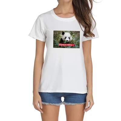 Летняя футболка женская футболка с коротким рукавом s o-образный вырез Топы Kawaii уличная мода Панда мультфильм печатная Футболка в стиле хип-хоп - Цвет: 105 white
