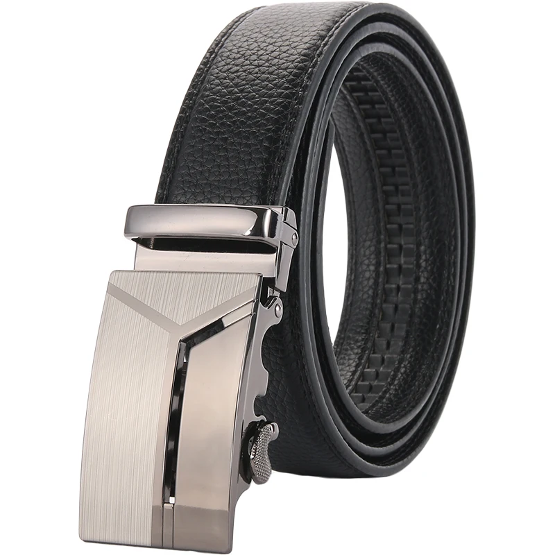 Men's belt geometric pattern business high end long PU two layer ...