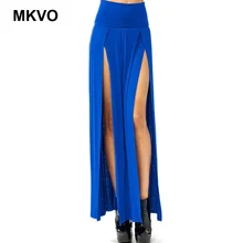 Новинка, модные, сексуальные, с высокой талией, одноцветные, для женщин, для девушек, длинные юбки, с открытым боковым краем, с разрезом, длинная юбка макси, Черная