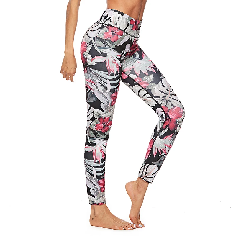 

New Flower Leaf Printed Leggings Women Not Transparent Fitness Slim Jeggings Sporting Pants Elastic Leggins Sexy Leggings