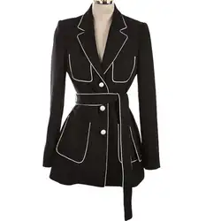 OL осень зима жемчуг пуговицы блейзер высокое качество длинная куртка верхняя одежда