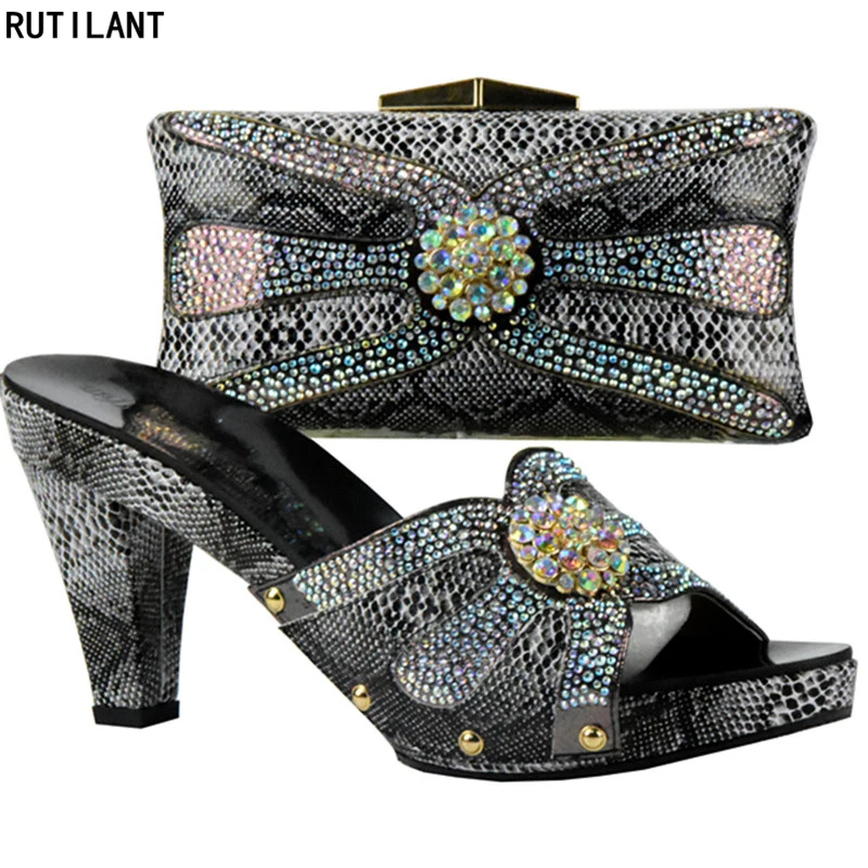 Parti Afircan Apricot rose rouge Correspondre Strass Sac argent Décoré Mariage Sacs Chaussures Chaussure De Ensemble Avec Pour Et Italien noir Nigérien À 6r6Fwq4