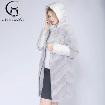 

2020 Detachable Real Fur Winter Jacket Women Down hat and sleeves Warm Winter Women Rex Rabbit Coat Real