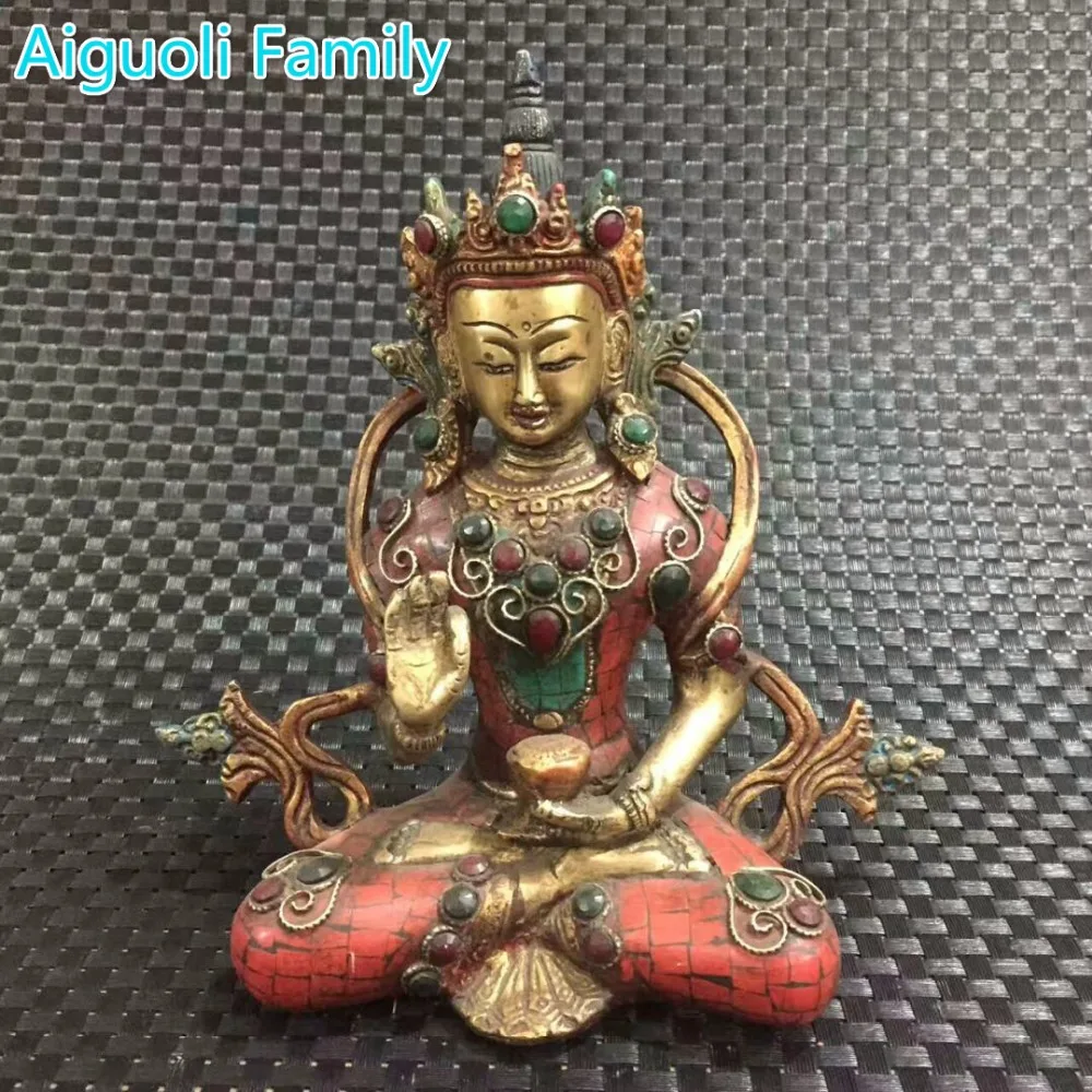 

Collection original Tibetan gilt turquoise Copper Buddha statue/Tibet Handwork Inlaid gemstones old Bodhisattva sculpture 002