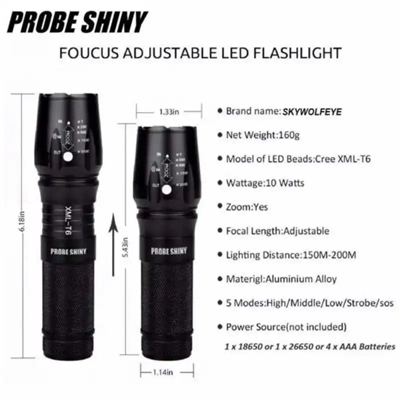 X800 Zoomable XML T6 LED Tactical Flashlight+26650 Battery+Charger+Case led flashlight rechargeable flashlight 18650 #4A27 (6)