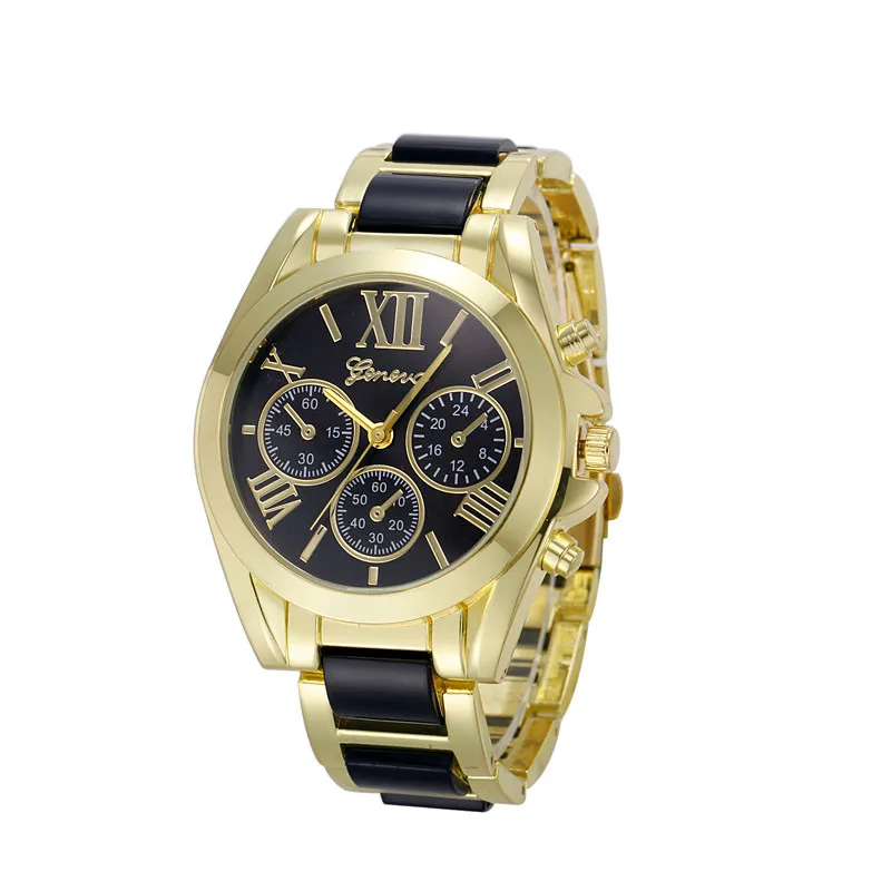 2017 Luxury Brand Geneva Watch Women Fashion Roman Numeral Gold Plated Metal Nylon Link Analog Quartz