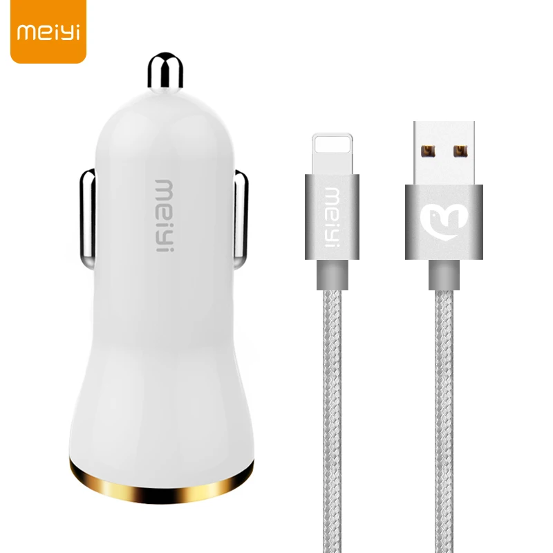 

MEIYI Nylon Braided USB Cable for iPhone 7 6 6s Plus 5s iPad Fit for IOS 10 9 8 Pin Cable + 2 USB Output Car Charger 2.4A max