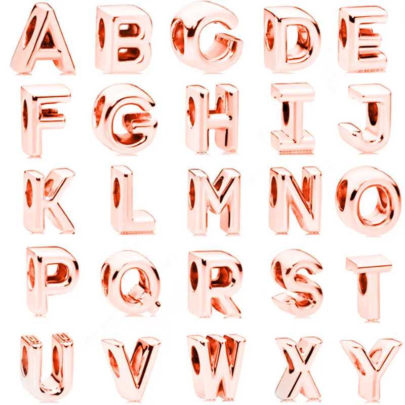 

New 1pc S925 Initial Alphabet Letter A-Z DIY Loose Rose gold Bead Fits Pandora Charms Silver 925 Original Bracelet Women Jewelry