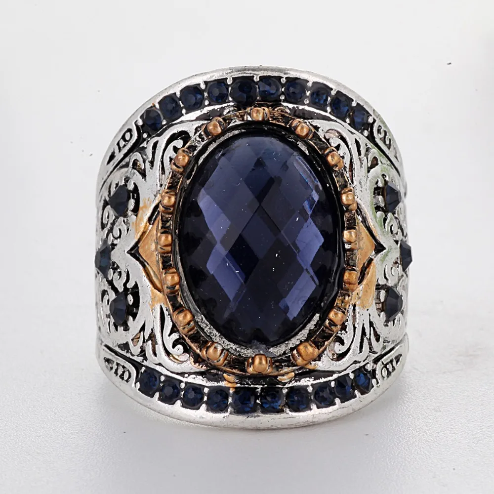 Vintage Dark Blue Stone Ring Female Rerto Jewelry Antieque Silver Rings for Women Party Ring