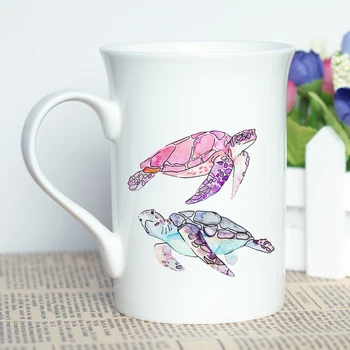 

New Year Gift Cup Watercolor Turtle Themed Bone China Cup of Coffee New Creative Unique Turtle Mug Cool Design for Tea 300ml