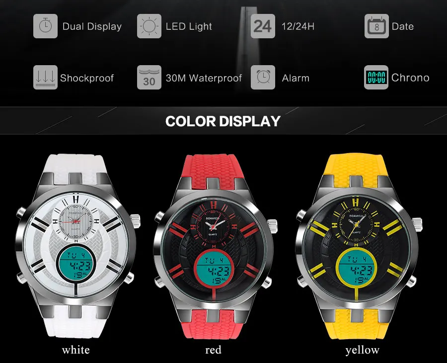 BOAMIGO Mens Watches Top Brand Luxury Dual Display Digital Military Quartz Watch White Rubber Gift Wristwatches for Casual Dress (4)