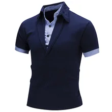 Hot Sale Cotton Mens Polos Slim New Style Stylish Fashion High Quality Fake Two Piece Solid Color Men Short Sleeve Polo Shirt