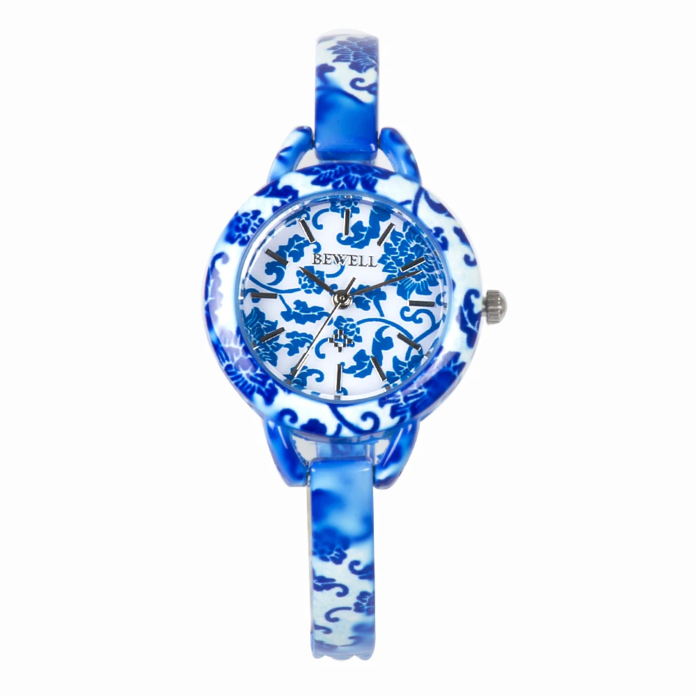 

BEWELL Top Luxury Watch Antique Design Round Face Simulated Ceramics Strap Germs and Stone Watches for Ladies with Gift Box 079A
