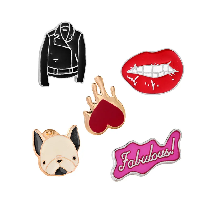 

New jewelry fun set brooch love dog clothes red lip alloy enamel accessories