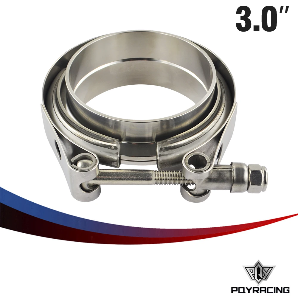 PQY RACING 3" SUS 304 Steel Stainless Exhaust V Band Clamp Flange Kit