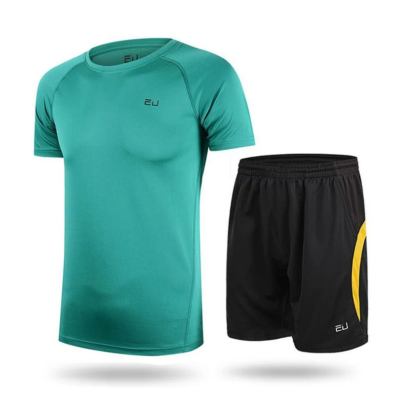 EU Men's Summer Outdoor Running Short Short-sleeved quick-drying T-shirt Tops With Shorts man Fitness Underwear Tight Sportswear