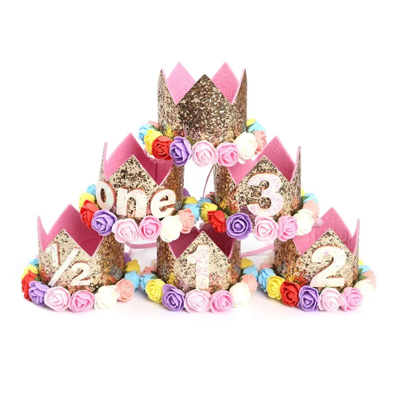 Baby hat Princess Girl Birthday Party Hat Flower Crown Headband Gold Hairband Hair Accessories For Photography Props | Детская одежда и