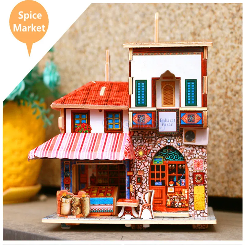 Красочные 3D деревянные головоломки Турция Стиль деревянный дом 3D Собранный Мини Дом Модель Наборы DIY Лобзики для детей развивающие