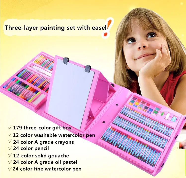 

176PC Painting Gift Box Combination Learning Stationery Gift Art Supplies Painting Children Brush Watercolor Pen Stationery Set