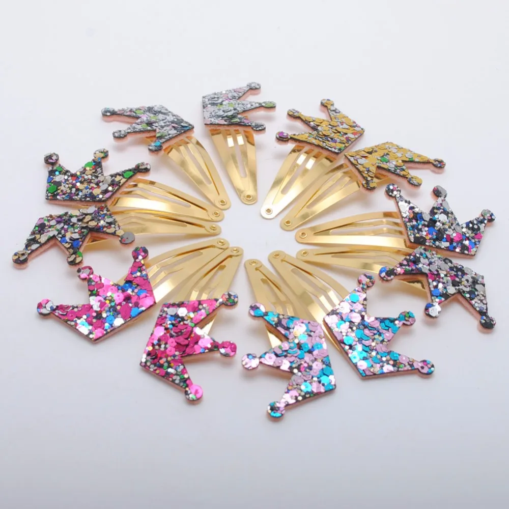 2Pcs/ lot New Crown Girls Hair Clips Kids Glitter Hairpins Gold Plated Hair Barrette Kids Hair