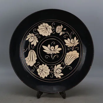 

Antique SongDynasty porcelain plate,Jizhou kiln carved Plate,Hand-painted crafts,Decoration,Collection&Adornment,Free shipping