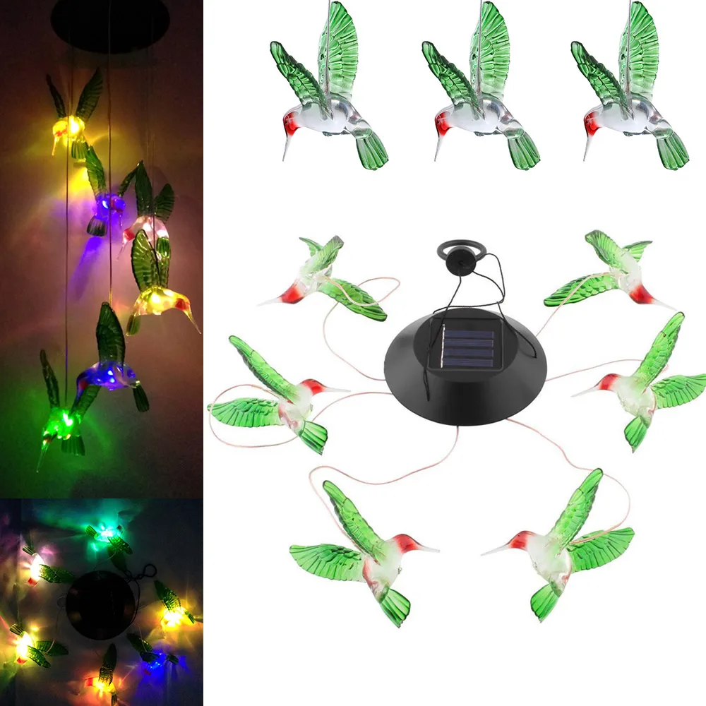 

Newest Solar Wind Chime Color Changing LED Waterproof Hummingbird Wind Chimes Home Party Decor @8 JD9