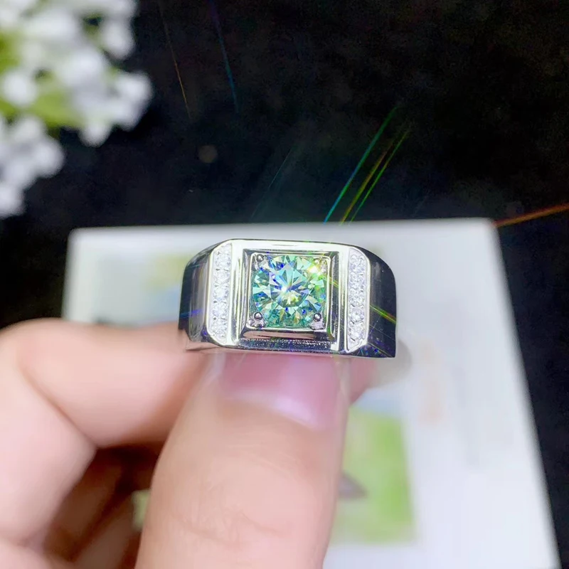 Ювелирные изделия colife 1ct зеленый Муассанит кольцо для мужчин 6,5 мм VVS сорт Муассанит серебряное мужское кольцо 925 серебро модное мужское ювелирное изделие