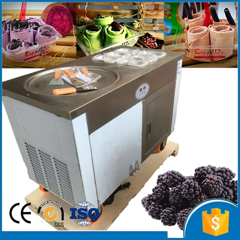 

Single round pan with 6 topping tanks fried ice cream roll machine fry ice cream machine