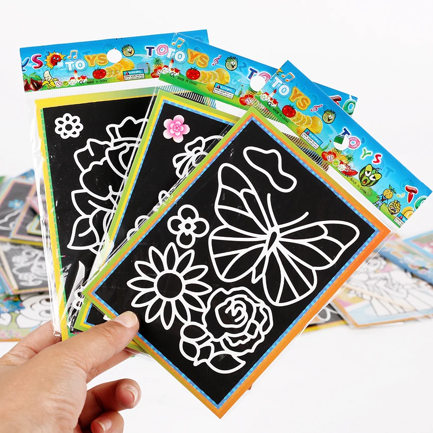 6 uds. 13x9,5 cm Color rasguño arte Tarjeta de colorear papel raspado Graffiti pintura dibujo libro para niños regalo de oficina estacionario