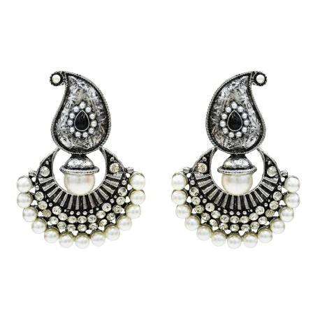 Silver Metal Горячие индийские окисленные Jhumka большие жемчужные хрустальные серьги с подвесками серебряные цыганские Афган хиппи Непальские цыганские турецкие Племенной этнический ювелирные изделия - Окраска металла: Silver Metal