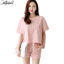 DeRuiLaDy хлопчатобумажные повседневные пижамы для Для женщин Корея свободные милые пижамы удобные домашние пижамы Рубашка с короткими рукавами пижамный комплект пижама женская домашняя одежда для женщин