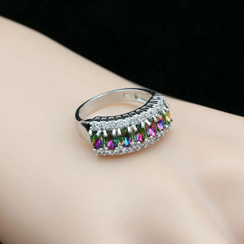 

925 Sterling Silver Bride Ring For Women Rainbow Cubic Zirconia White Crystal Jewelry