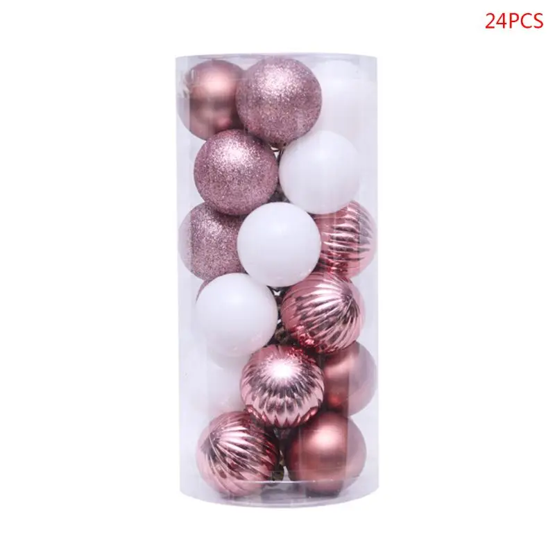 24 шт 40 мм Рождественские шары вечерние новогодняя елка с игрушками Украшение подвесное украшение Рождественские украшения для домашнего праздника Новогодний подарок - Цвет: Rose Golden White