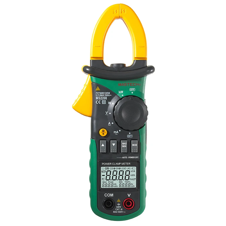 Mastech MS2208 Harmonic Power Clamp Meter Tester Multimeter Trms Voltage Current Power Phase Angle Test