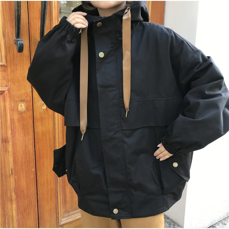 Новинка, Весенняя женская куртка-бомбер с капюшоном, унисекс, свободная куртка для студентов, BF, Harajuku, пальто, куртка большого размера, Женские базовые пальто