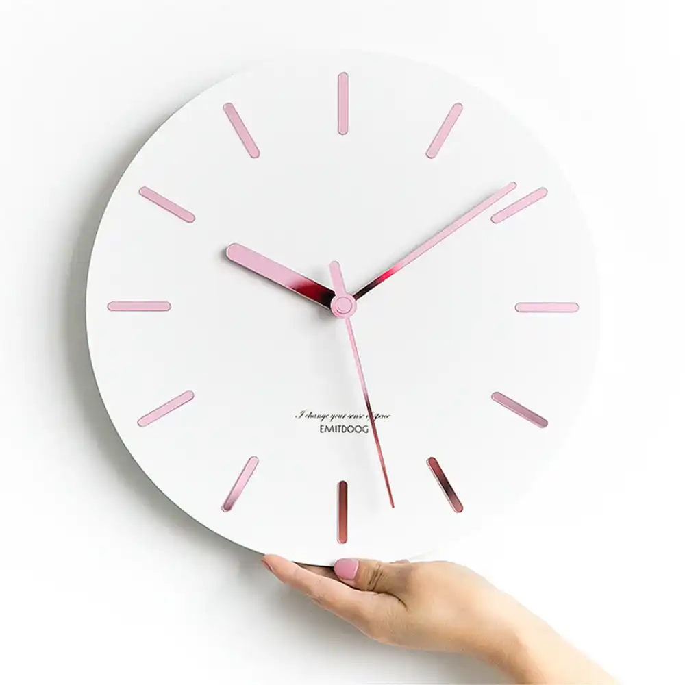 Modern Mdf Board Wall Clock Nordic Round Minimalist Pink