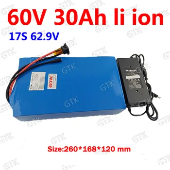 

GTK 60v 30ah lithium ion battery 18650 BMS 17S 62.9V li ion battery for 2000w 2500w scooter bike Tricycle Motorcycle +5A charger