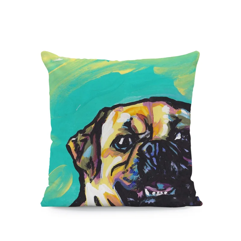 Oil Painting Dog Pillow Cushions Bull Terrier Chihuahua Dachshund Peach Skin Cover Pillows Decoration Home Sofa Seat Pillowcases - Color: 7