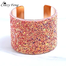 Crazy Feng, позолоченные браслеты-манжеты в стиле панк, браслет для женщин, блестящие открытые широкие браслеты с блестками, модные индийские ювелирные изделия, Pulseiras
