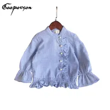 GOOPORSON/рубашка для девочек блузка с длинными рукавами с расклешенными рукавами новая дизайнерская синяя полосатая одежда для девочек осенняя одежда