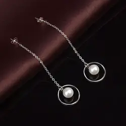 Простой Имитация жемчужные серьги корейский модные длинные висячие геометрические серьги ювелирные изделия подарок романтические
