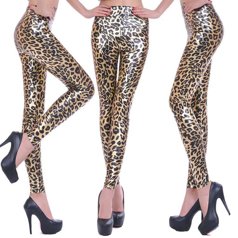 

2019 Autumn And Winter Women's Shiny Leggings High Waist Leggings ImitationLeather Printed Bottoming Satin PU Trousers 18 Colors