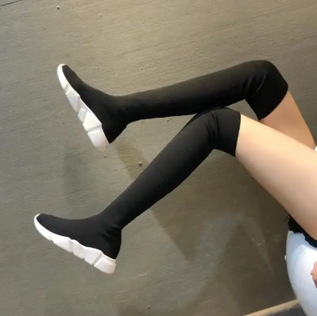 

High Quality Women Shoes Woman Boots Over the Knee Boots Fashion 2019 Autumn New Long Tube Socks Shoes Knit Elastic Boots X12