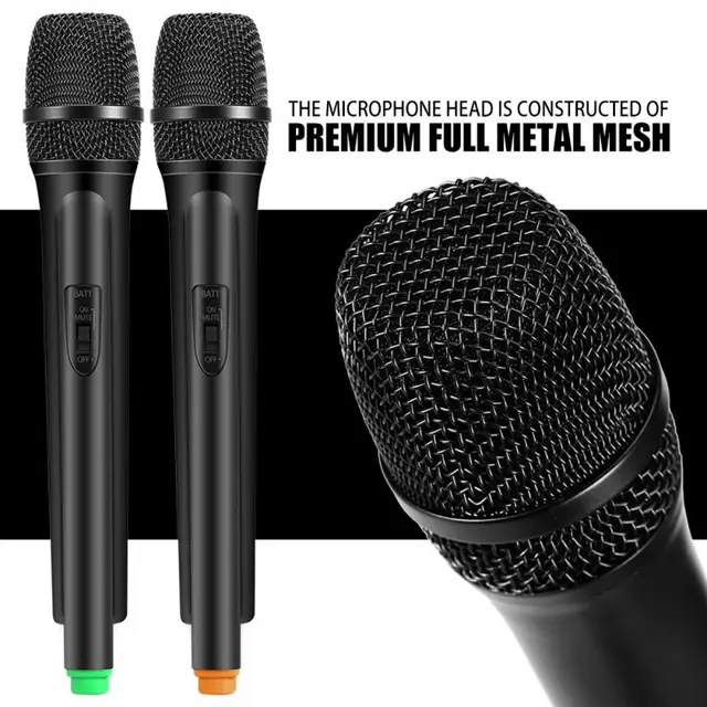 VHF Handheld Wireless Dynamic Microphones + LCD Receiver Karaoke Singing System EU Plug