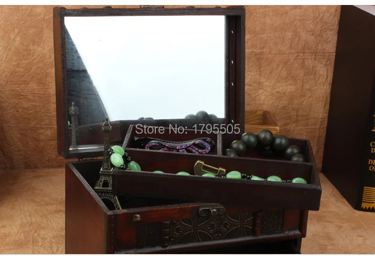 Деревянная коробка для хранения ювелирных изделий с зеркалом, шкатулка для украшений, шкатулка для украшений, органайзер, чехол для украшений, подарочная коробка