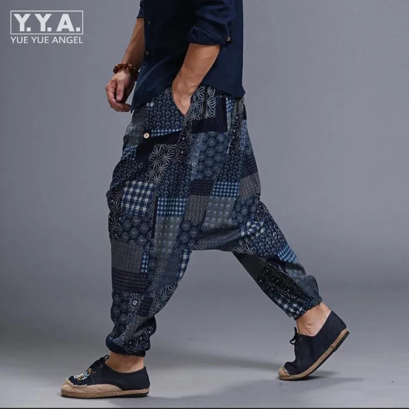 Мужские повседневные свободные шаровары s Samurai Boho мешковатые льняные японские