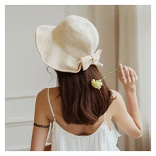 Женская шляпа на весну и осень, женская, для путешествий, для отдыха, Плавательная шапочка, Корейская, с бантом, рыбацкая шляпа, вязаная Солнцезащитная шляпа