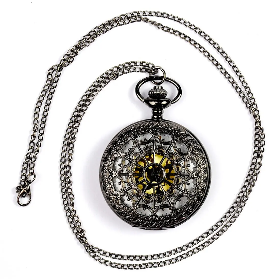 Retro Wild Quartz Large Black Pocket Watch Classic Fashion Hollow Spider Web Table Men And Women Antique Gift Temperament Watch