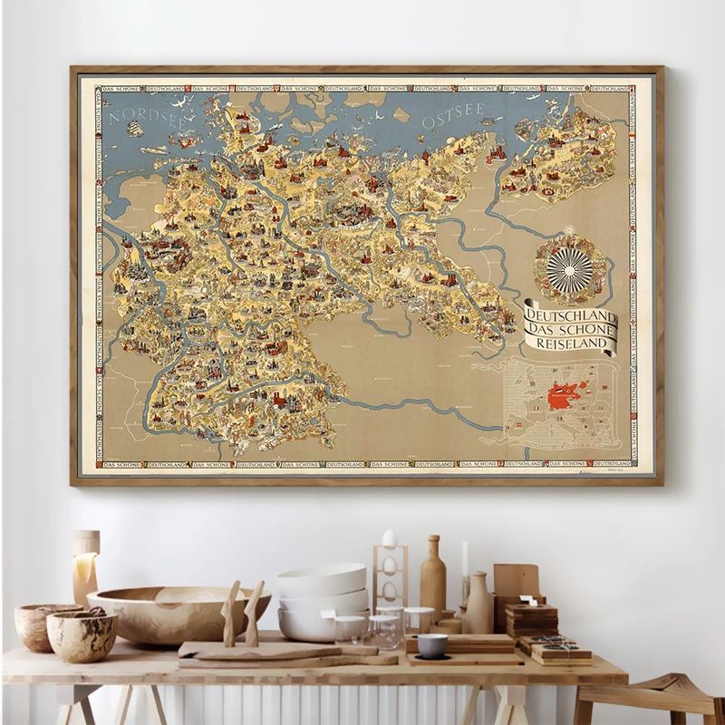 

1935 Map German Country Beautiful Village Adventure Map Canvas Painting Retro Kraft Poster Wall Stickers Home Decor Family Gift